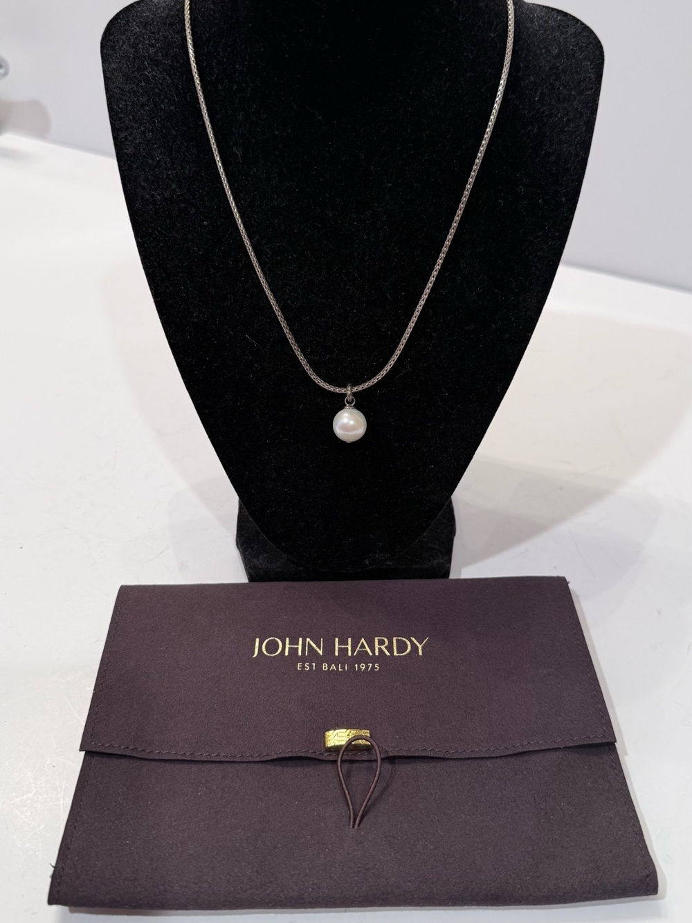 John Hardy Essentials Silver Chain Necklace with Cultured Pearl Drop